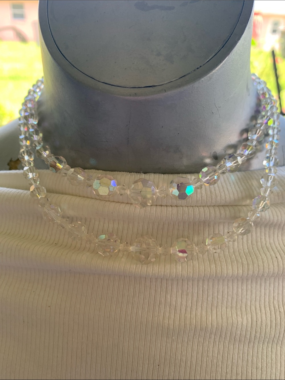 Crystal Aurora Borealis Beaded Necklace - Clear